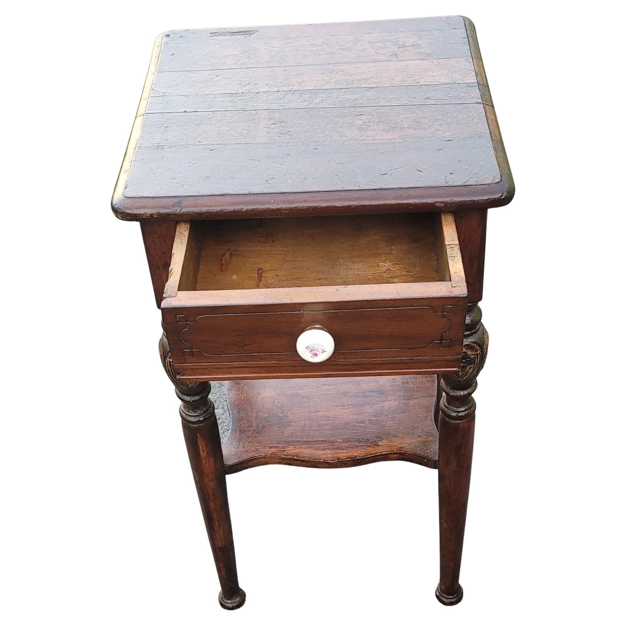 20th Century 1920s Edwardian Two-Tier  Walnut One Drawer Side Table Nightstand For Sale