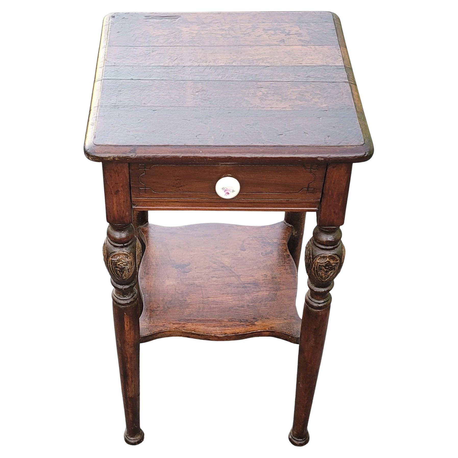 1920s Edwardian Two-Tier  Walnut One Drawer Side Table Nightstand For Sale 1