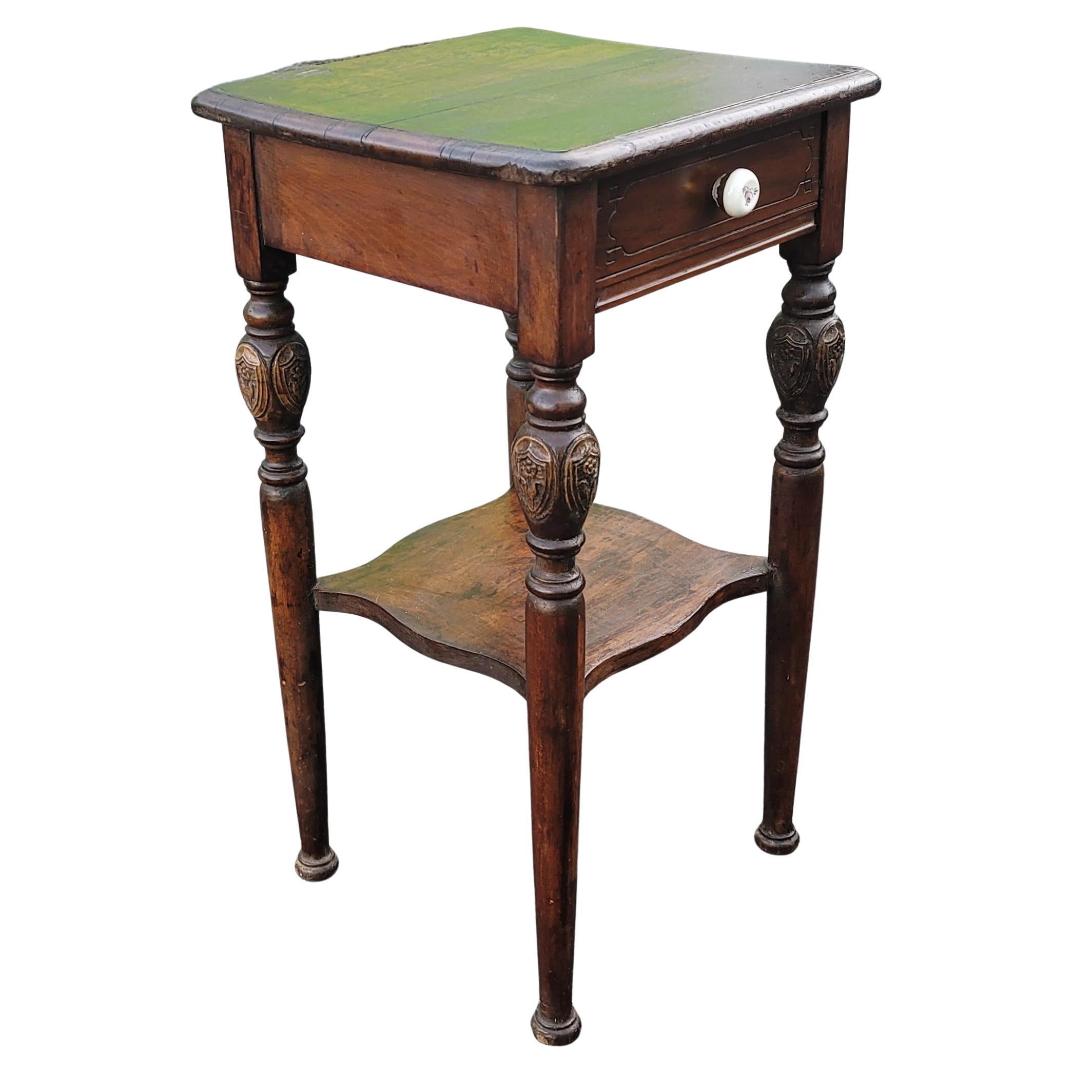 1920s Edwardian Two-Tier  Walnut One Drawer Side Table Nightstand For Sale 2
