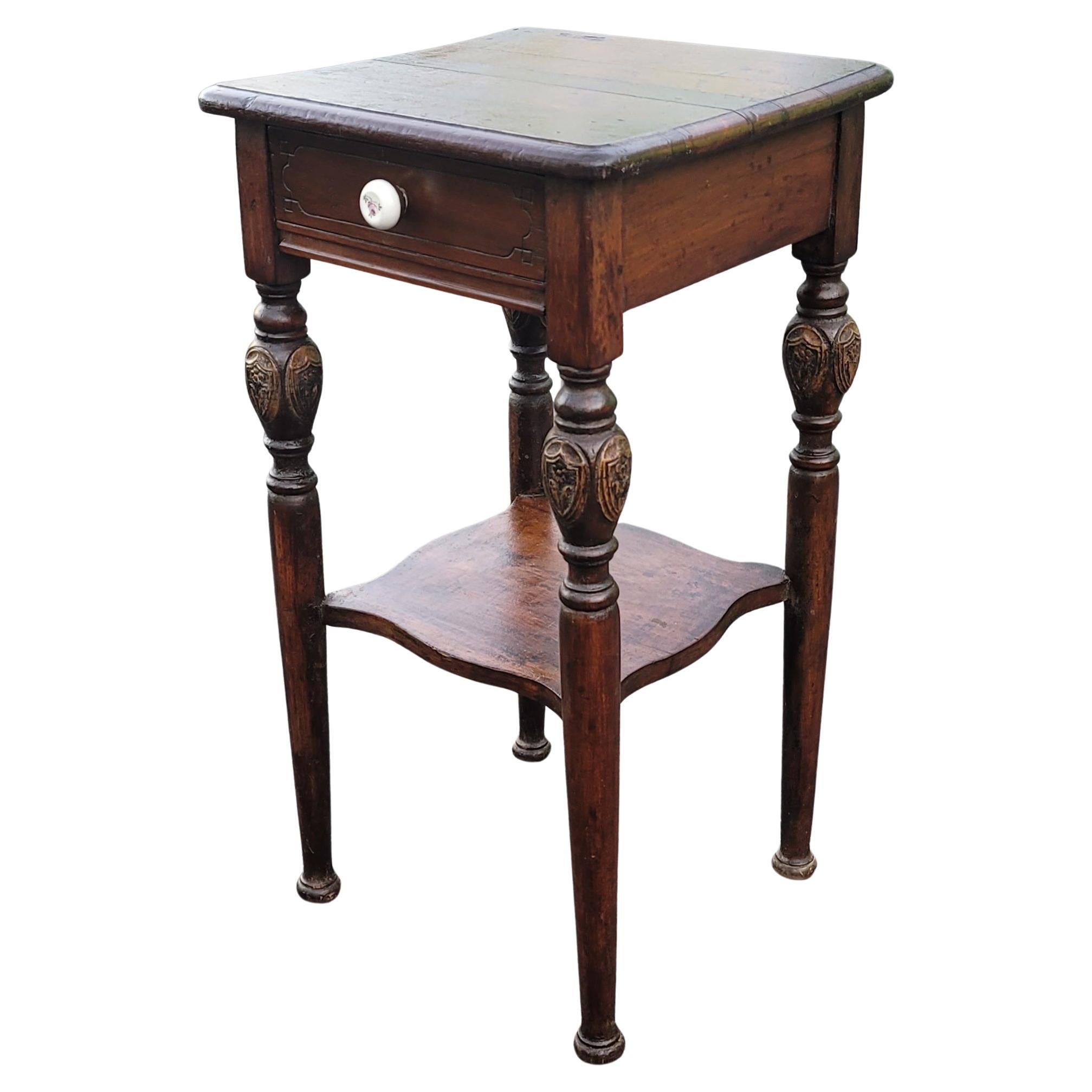 1920s Edwardian Two-Tier  Walnut One Drawer Side Table Nightstand For Sale