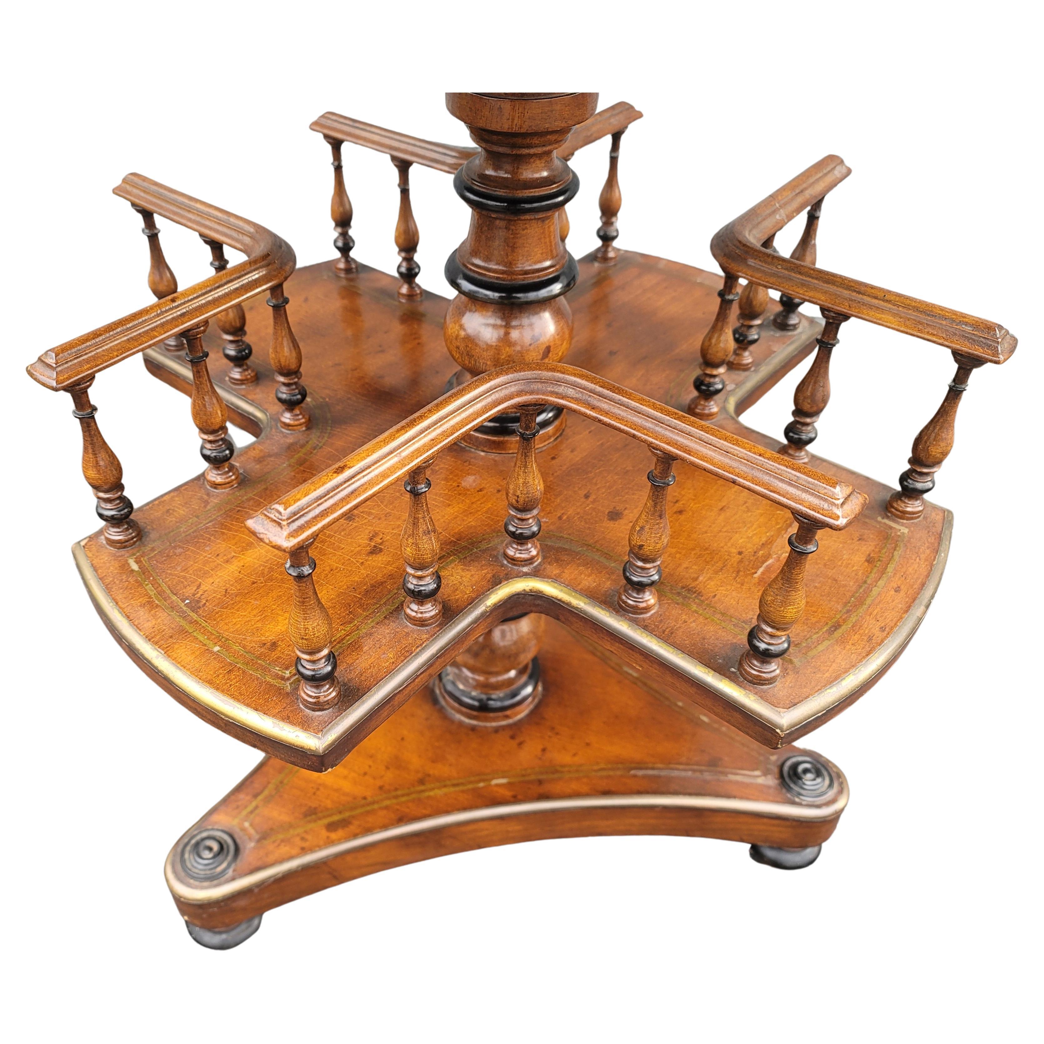 1920s Edwardian Walnut Revolving Bookcase Table with Carved Brass Inset ...