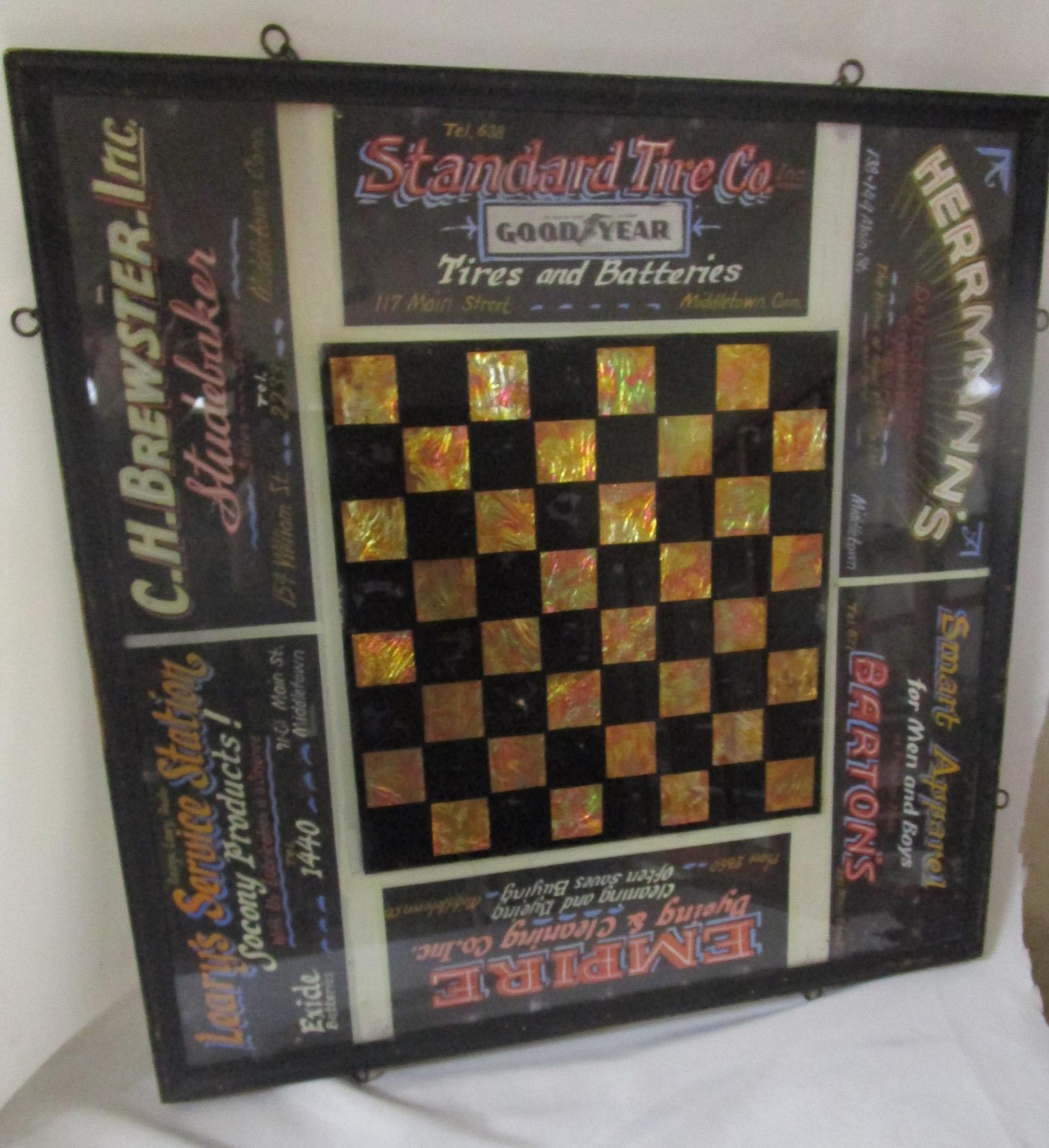 1920s  Églomisé Checker Board with Advertising Surround From Middletown CT. For Sale 1