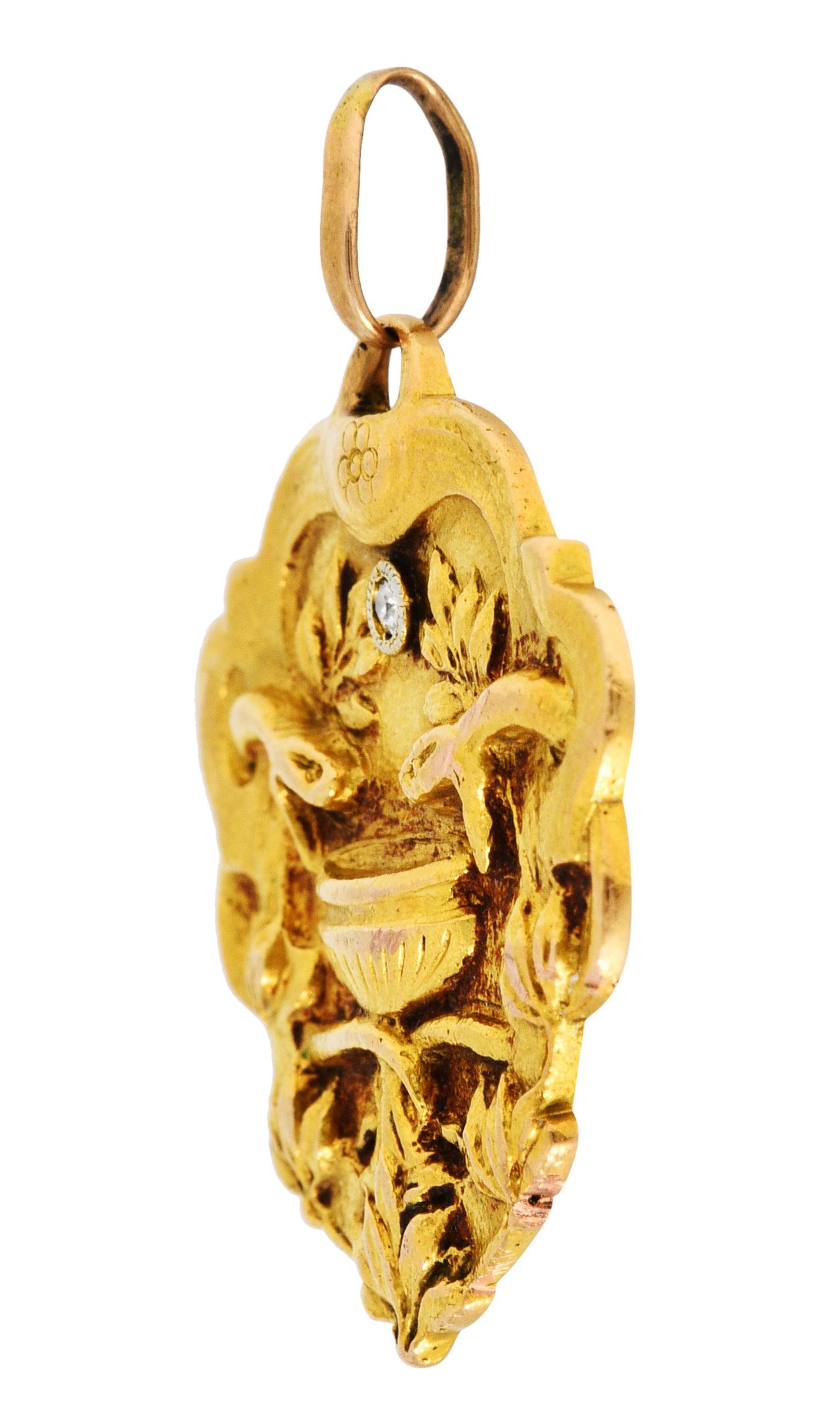 Single Cut 1920's Egyptian Revival Diamond 18 Karat Two-Tone Gold Cleopatra Snake Pendant
