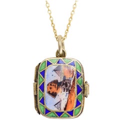 Antique 1920s Egyptian Revival Enamelled Moses Basket Pendant