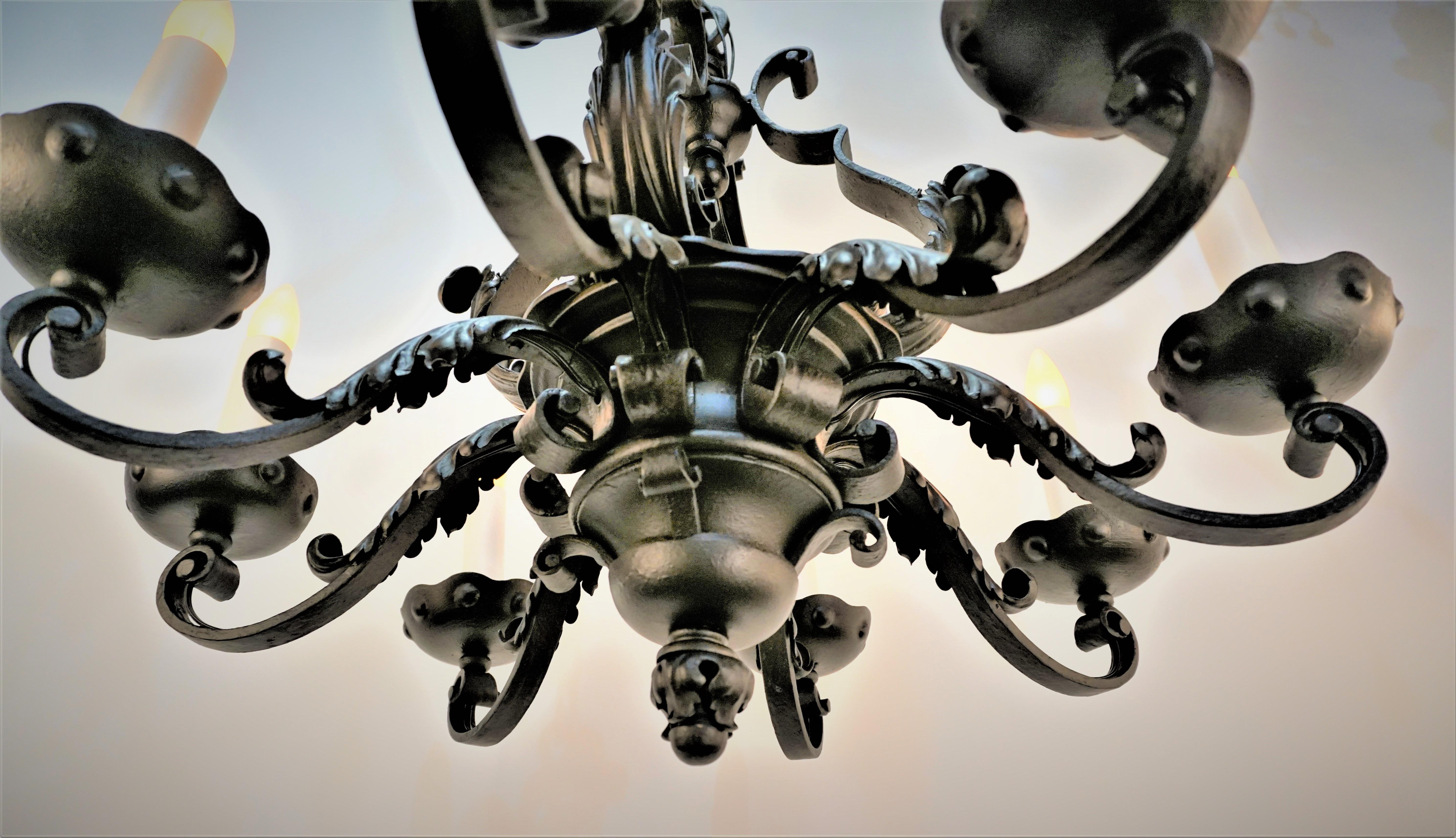 Early 20th Century 1920's Eight Light Iron Chandelier For Sale