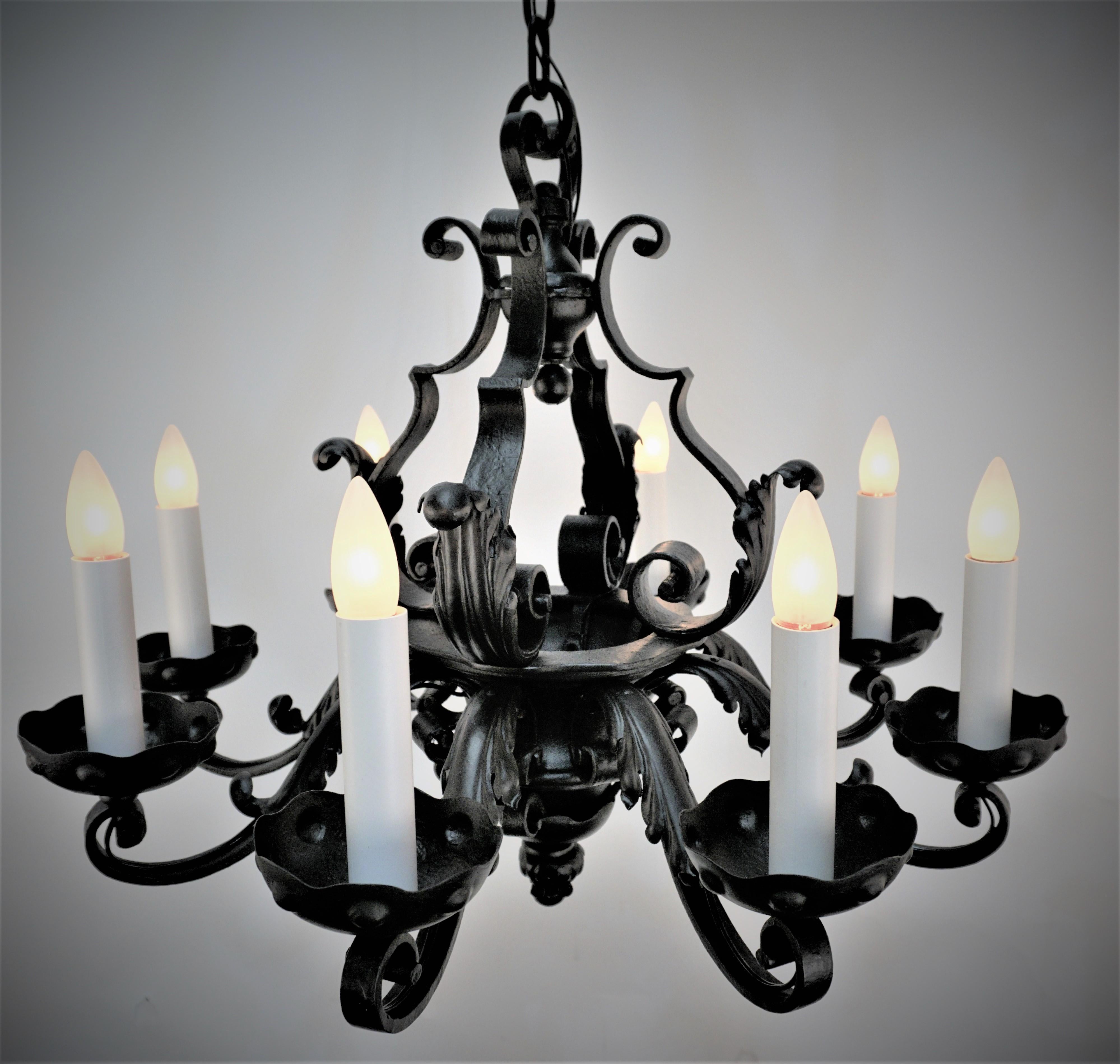 1920's Eight Light Iron Chandelier For Sale 1