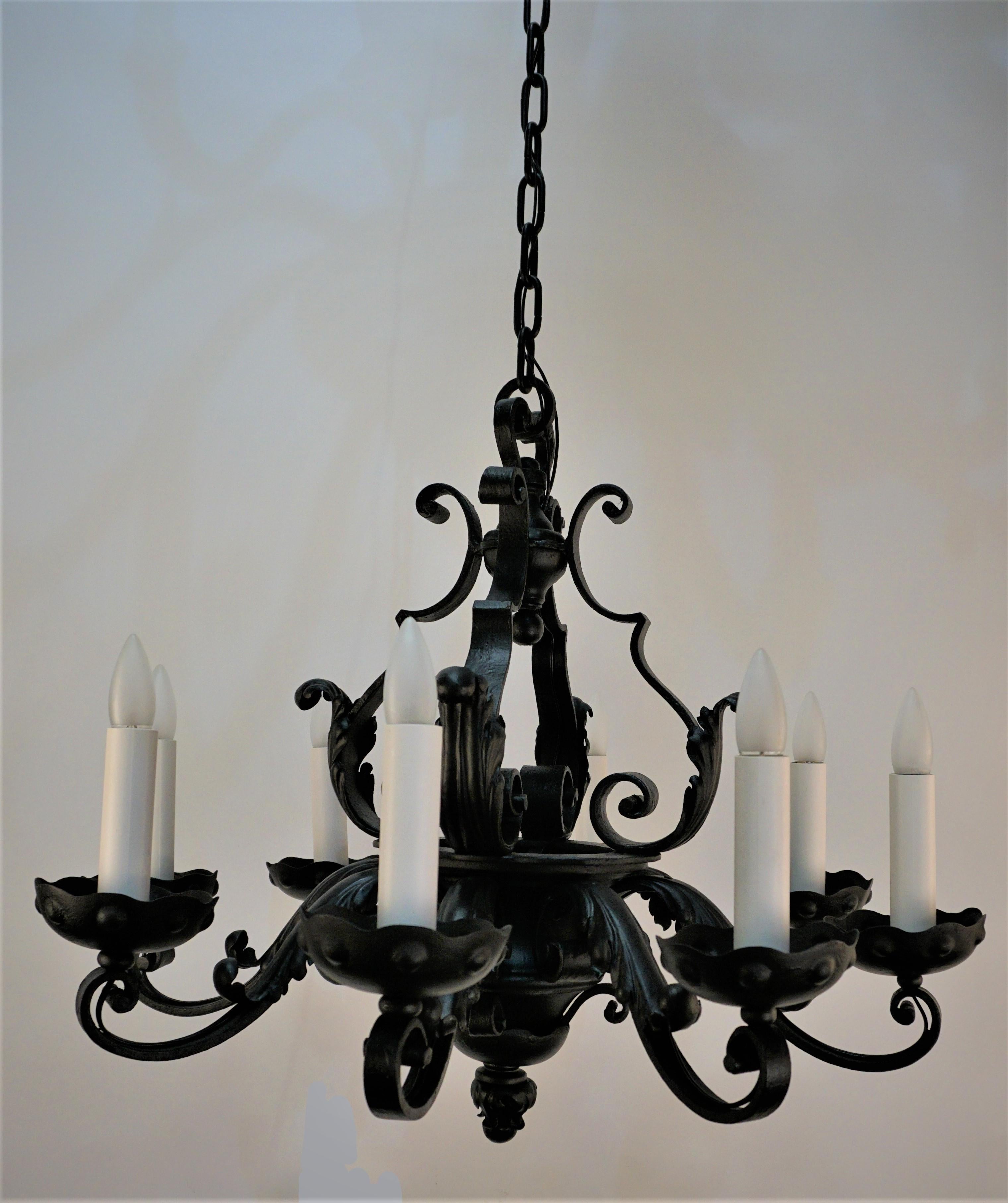 1920's Eight Light Iron Chandelier For Sale 3