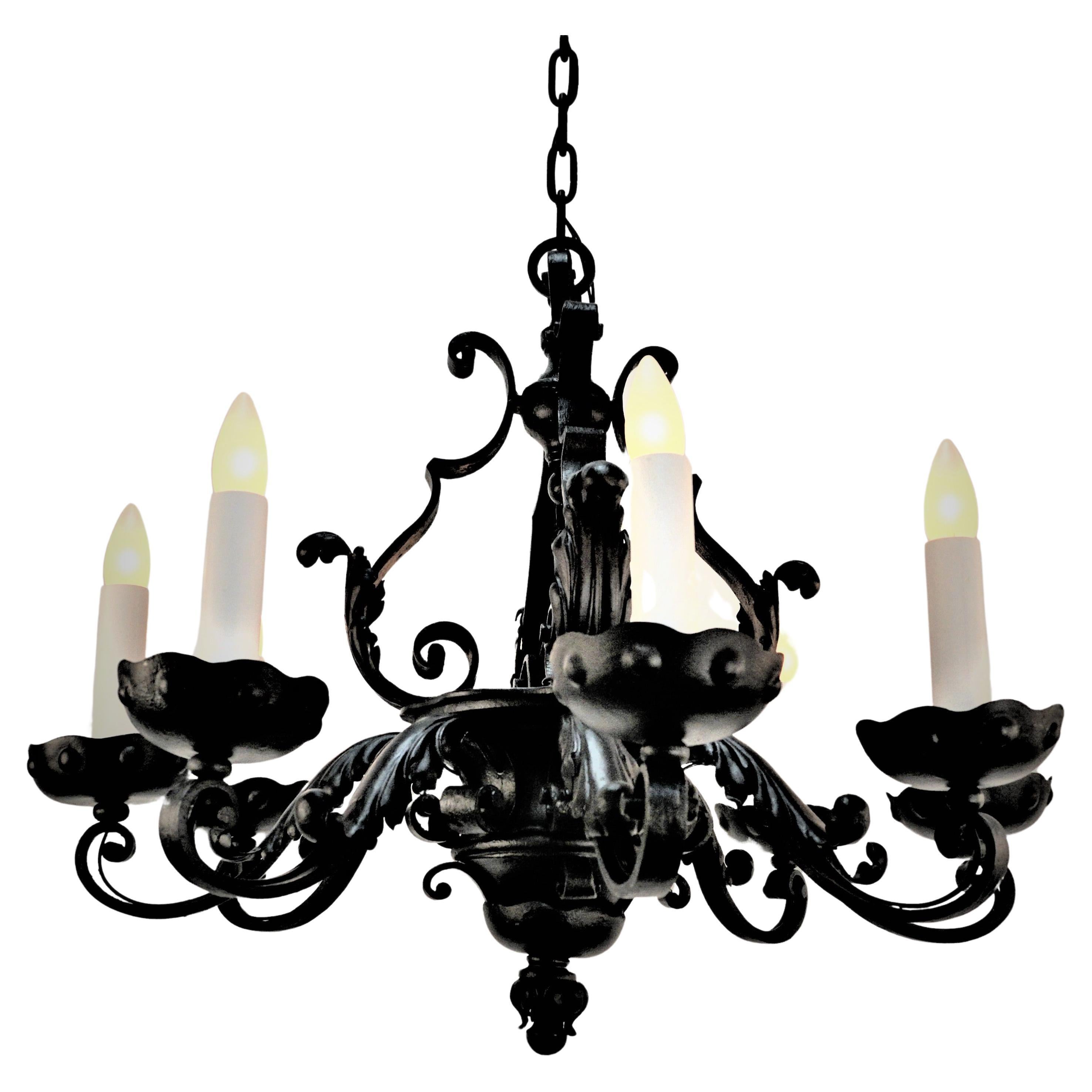 1920's Eight Light Iron Chandelier For Sale