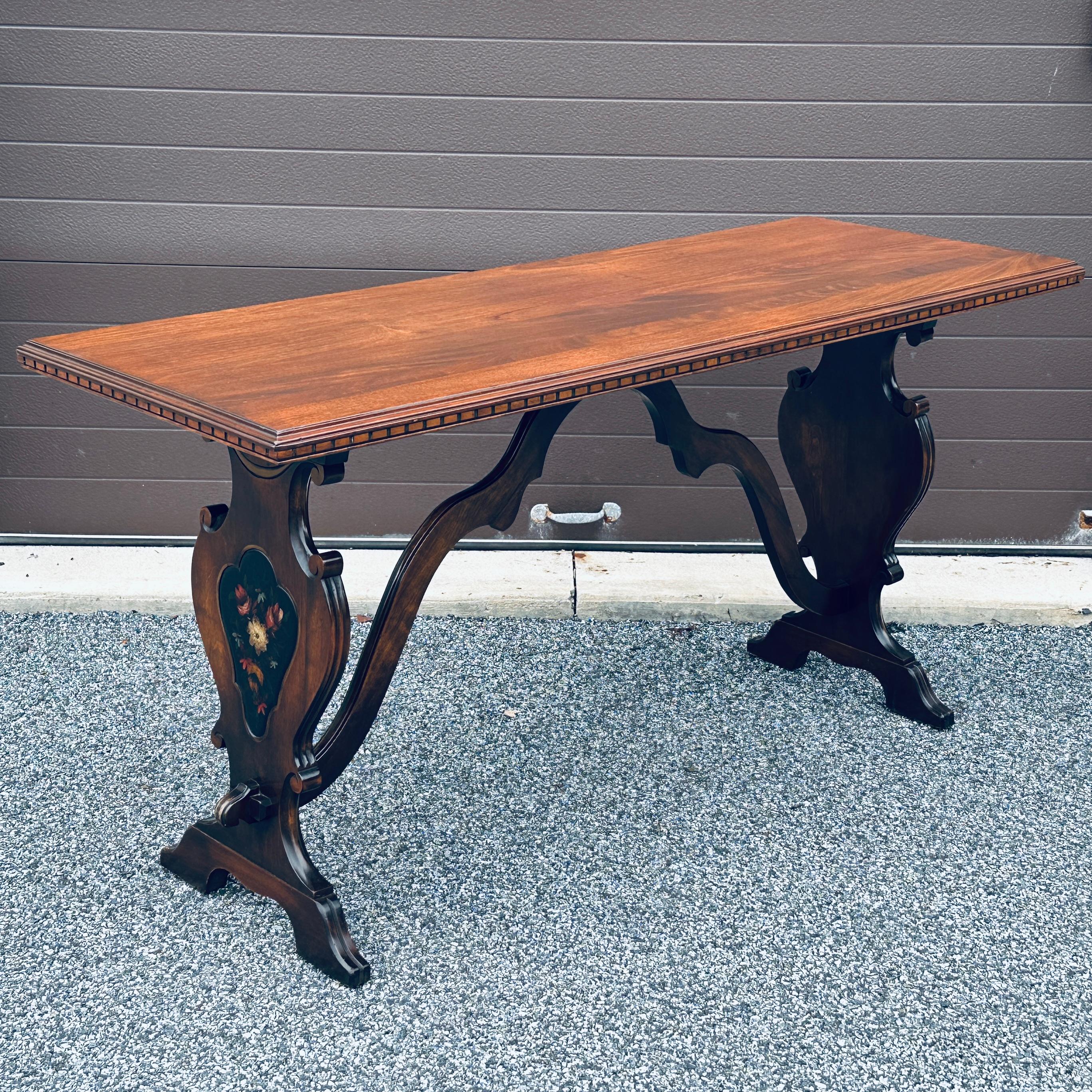 Antique solid walnut console table by Elgin A. Simonds of Syracuse, New York circa 1920.