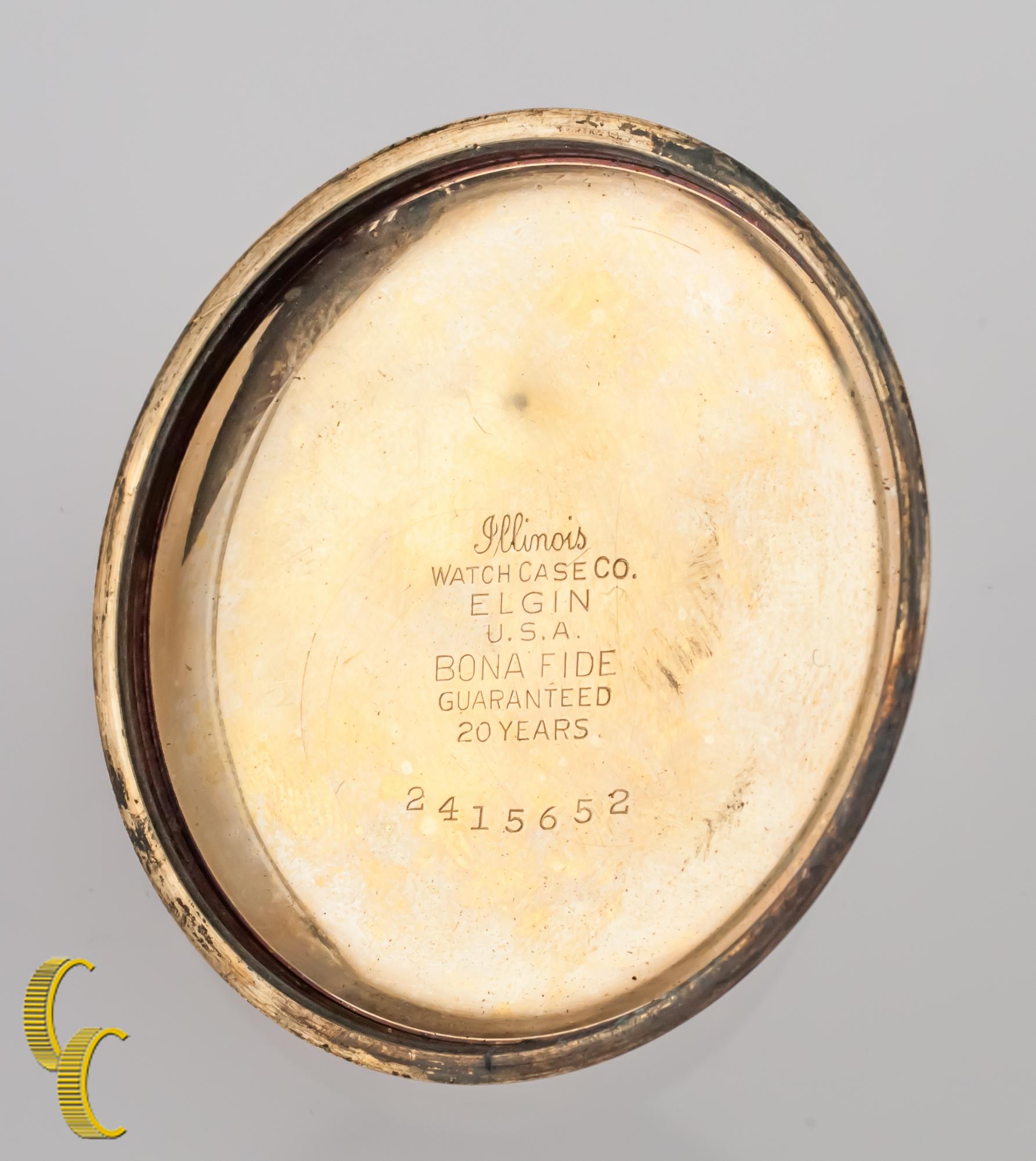Reloj de bolsillo antiguo de esfera abierta Elgin de los años 20, tamaño 12 en Bueno estado para la venta en Van Nuys, CA