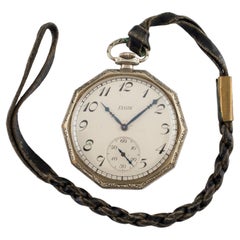 1920er Elgin Gold geflochtene Decagon-Taschenuhr mit offenem Zifferblatt, Größe 12S