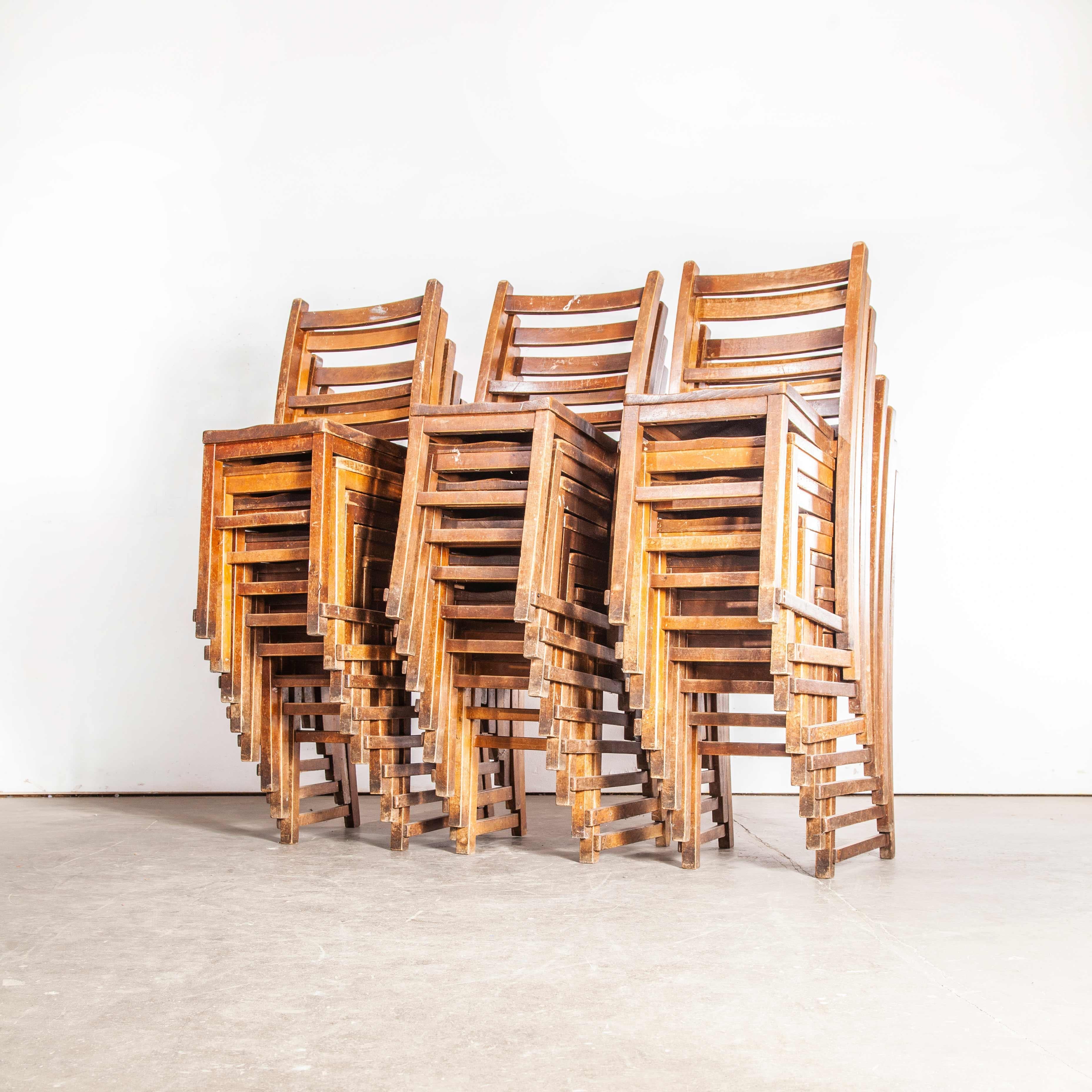 1920s Elm Chapel/Church Stacking Dining Chairs, Set of Twenty Four In Good Condition In Hook, Hampshire