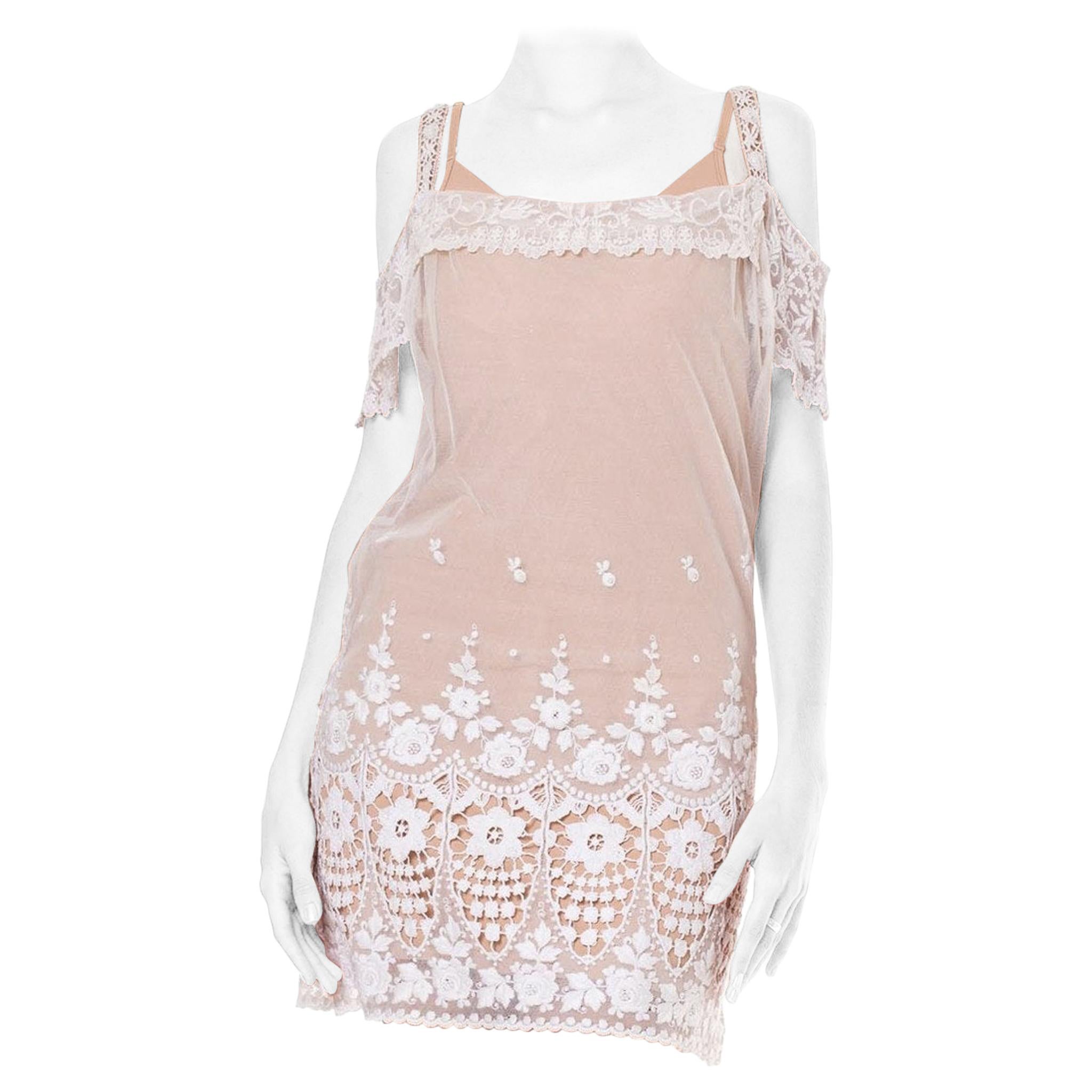 MORPHEW COLLECTION Style White Cotton Embroidered Tulle Short Lace Dress