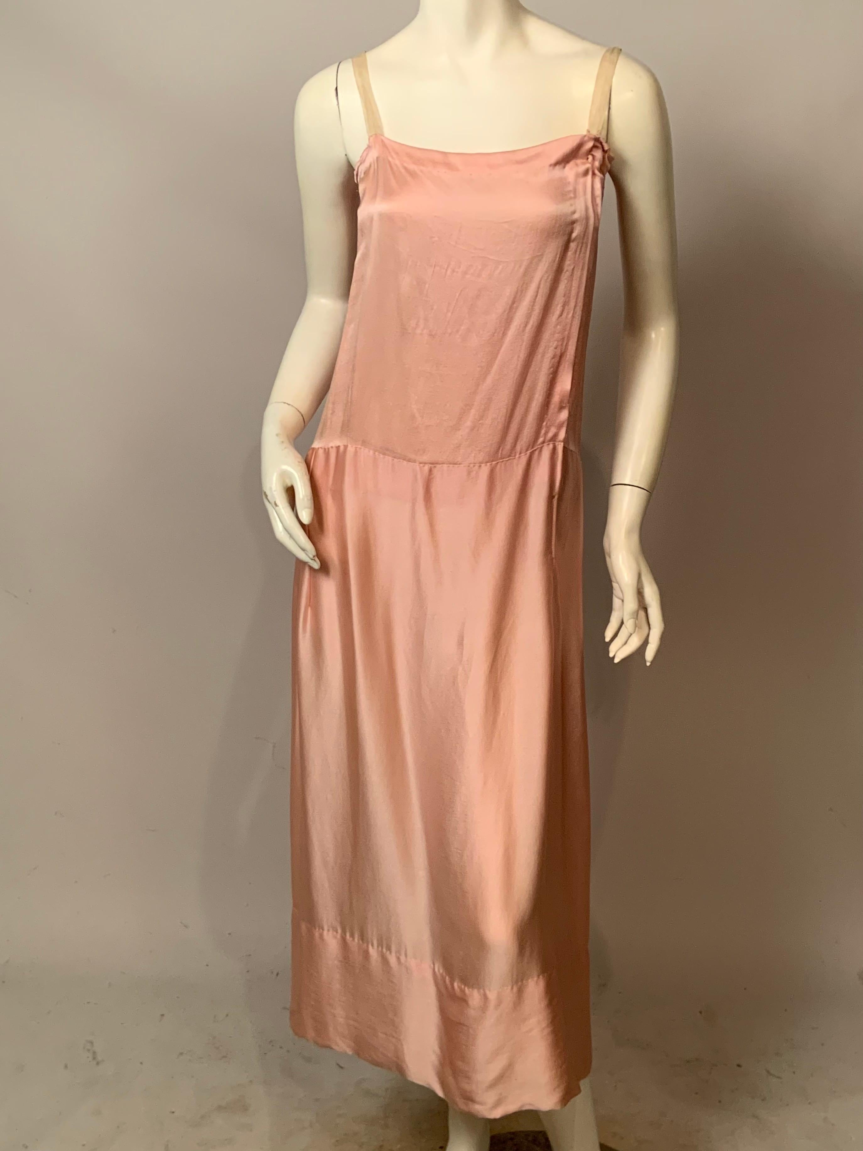 1920's Embroidered Tulle and Filet Lace Dress with Original Pink Sash and Slip For Sale 15