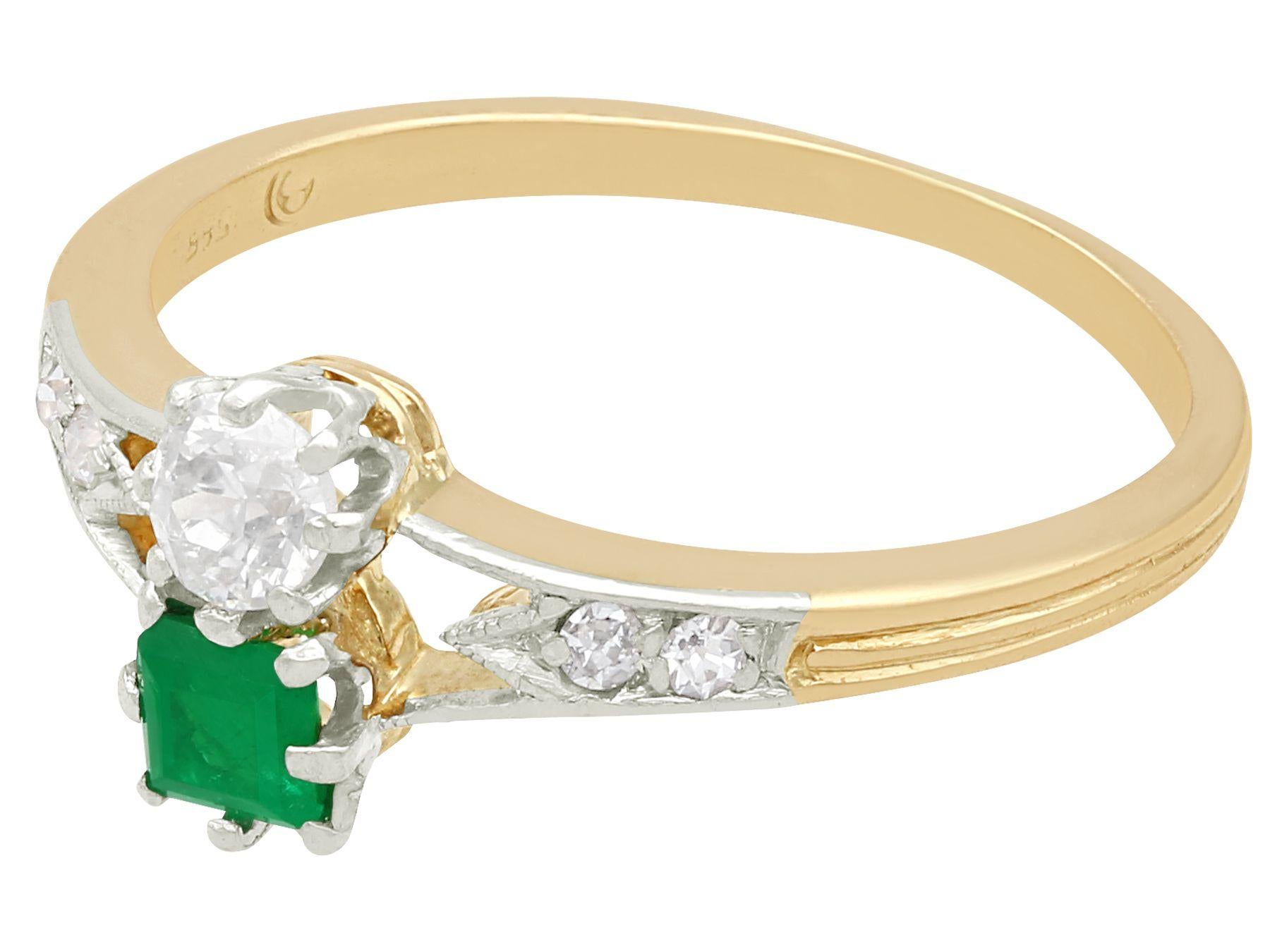 Square Cut 1920s Emerald and Diamond Yellow Gold Cocktail Ring For Sale