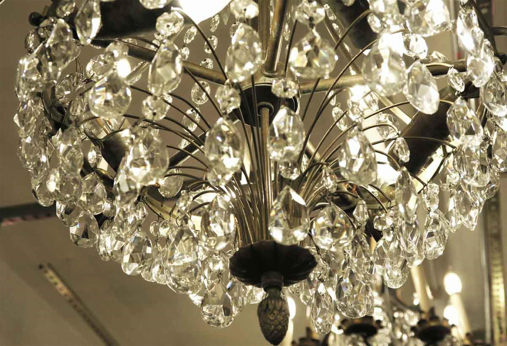1920s Empire Style 10-Light Crystal and Brass Basket Chandelier In Good Condition In New York, NY
