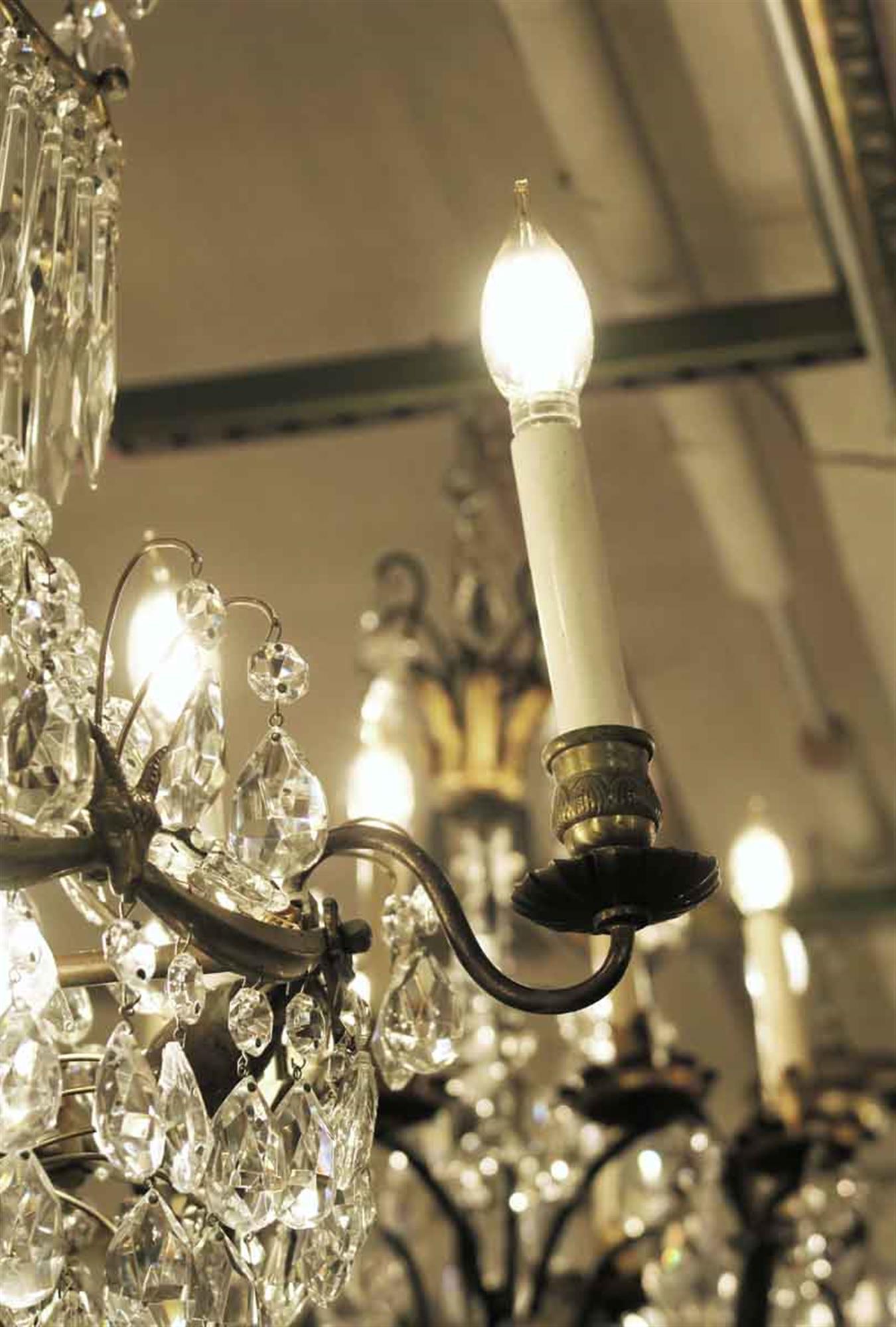 1920s Empire Style 10-Light Crystal and Brass Basket Chandelier 1