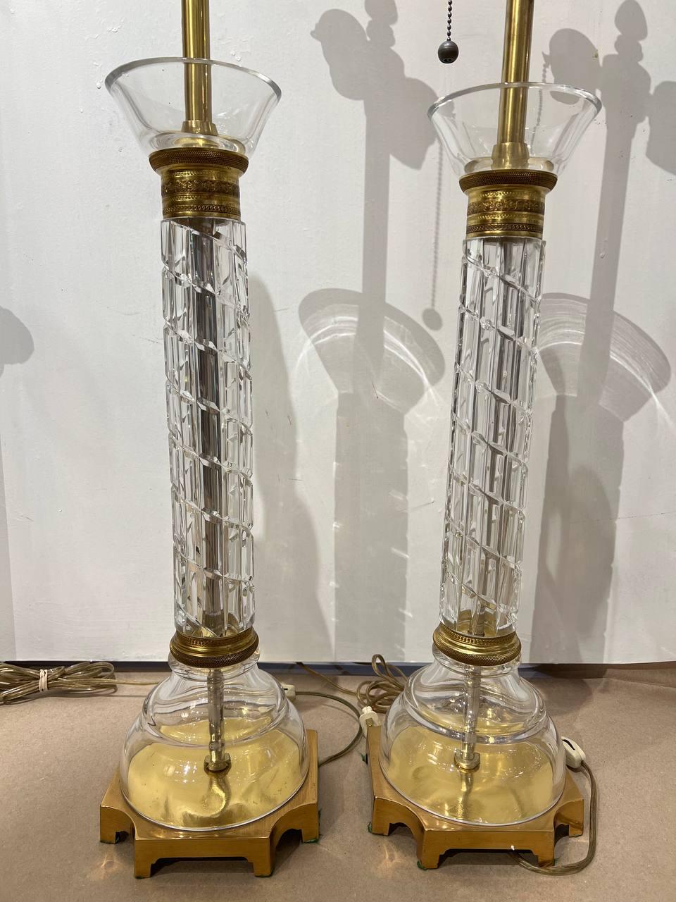 European 1920's Empire Style Cut Crystal Table Lamp - Pair For Sale
