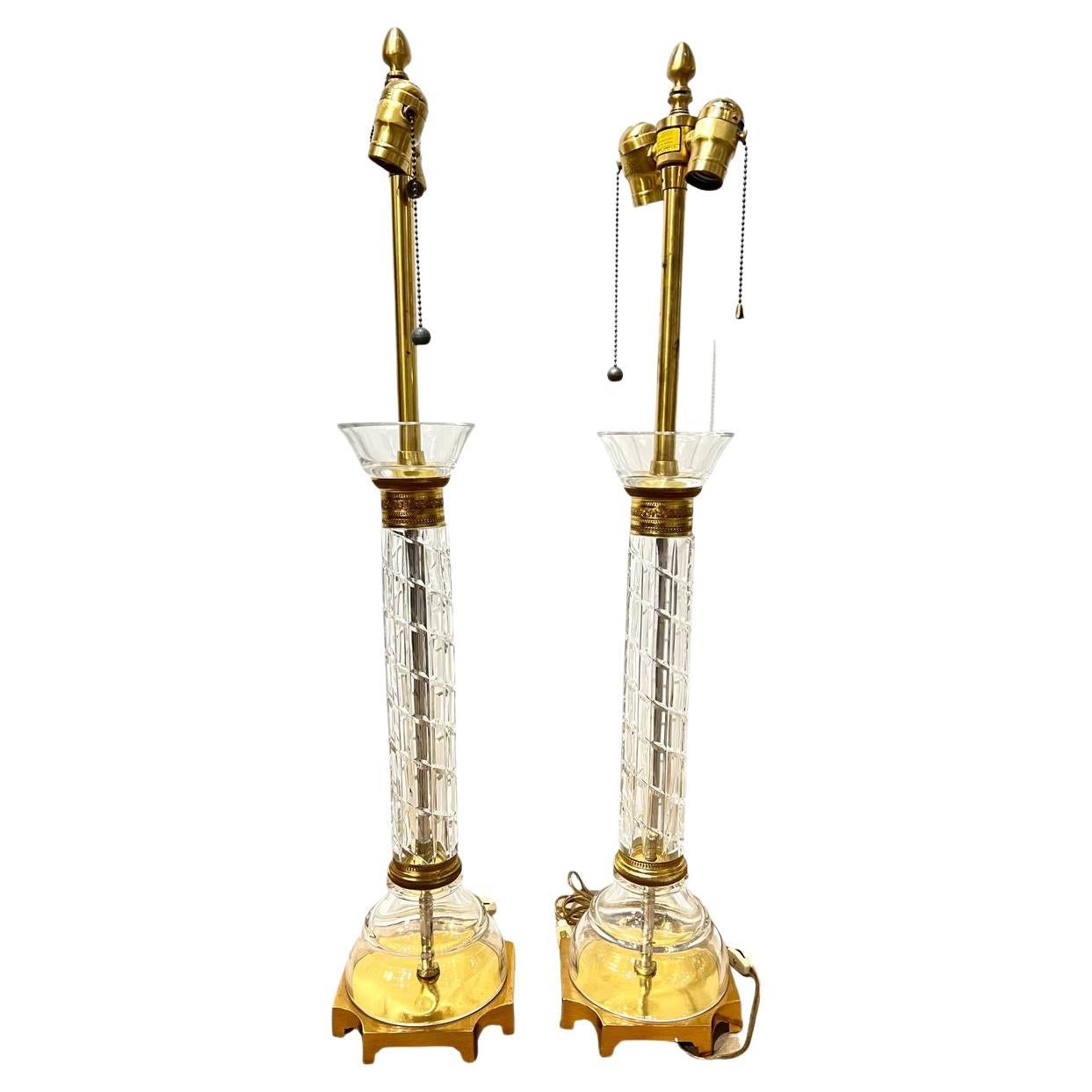 1920's Empire Style Cut Crystal Table Lamp - Pair For Sale