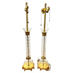 1920's Empire Style Cut Crystal Table Lamp - Pair
