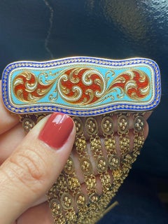 1920s English 18 carat gold and engraved enamel chain bracelet