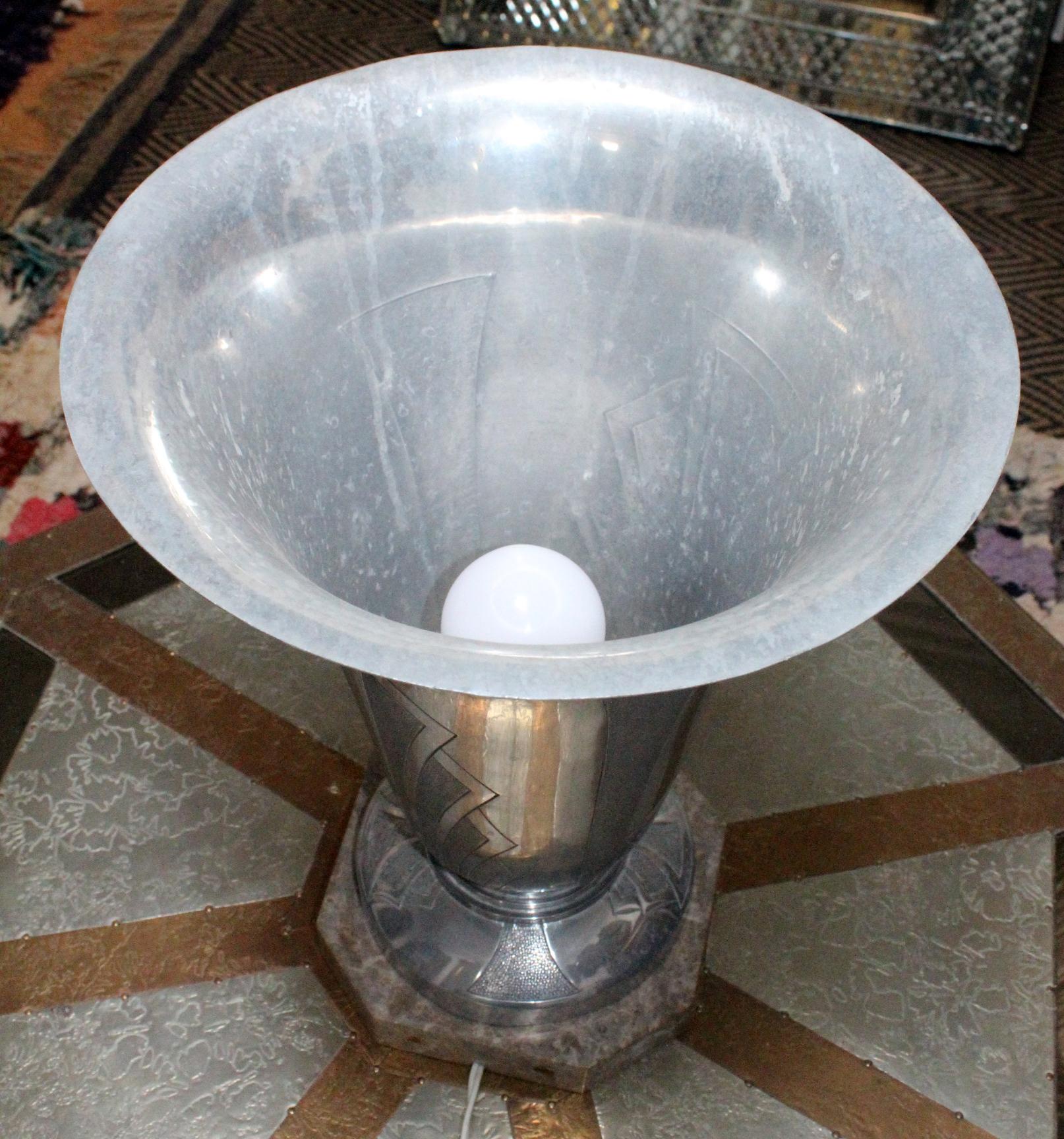 Aluminum 1920s English Art Deco Aluminium Lamp with Marble Base