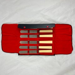 Coltelli da tavola Bisby Art Deco inglese degli anni '20 con manico in celluloide e avorio, scatola S/6