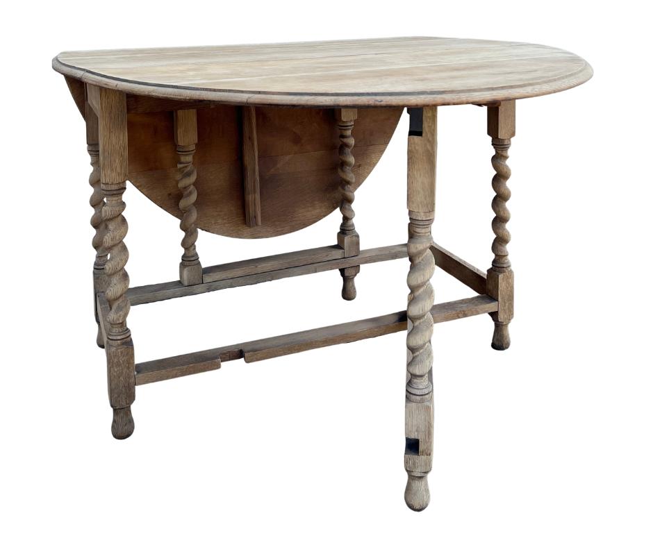 Wood 1920s English Bleached Oak Gateleg Table For Sale