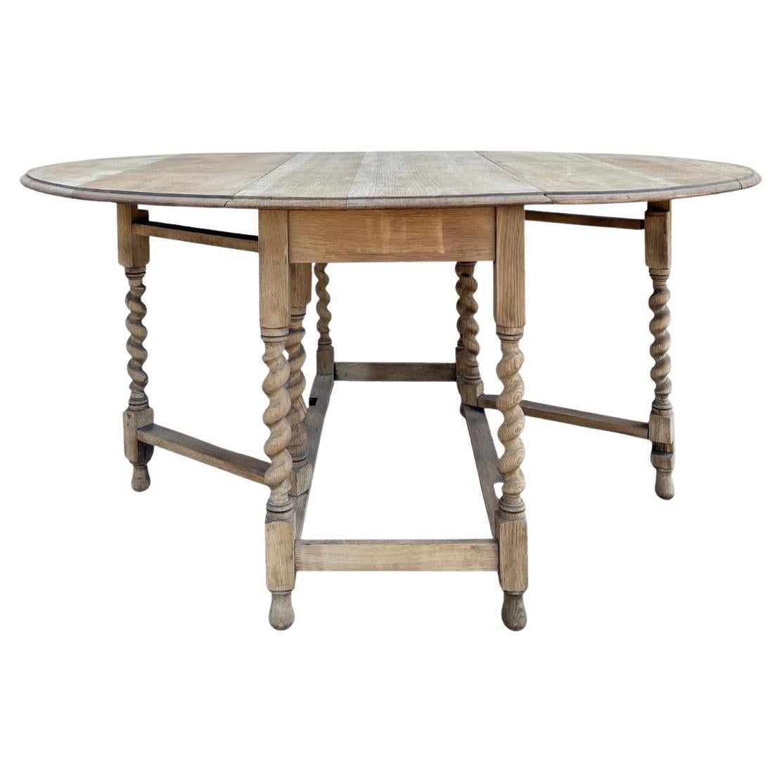 1920s English Bleached Oak Gateleg Table For Sale