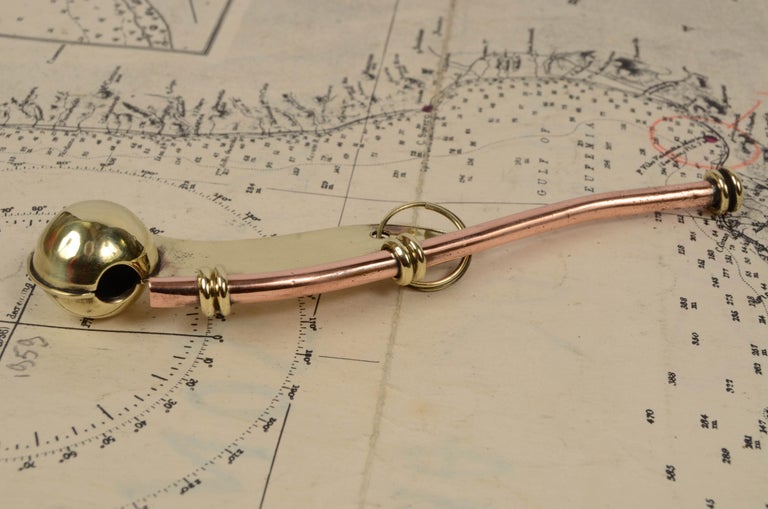 1920s English Brass and Copper Boatswain Whistle Antique Marine Tool