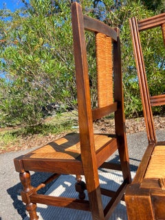 1920’s English Carved Oak Rush Back and Seat Chairs, a Set of 4