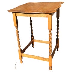1920s English Golden Oak Barley Twist Occasional Side Table