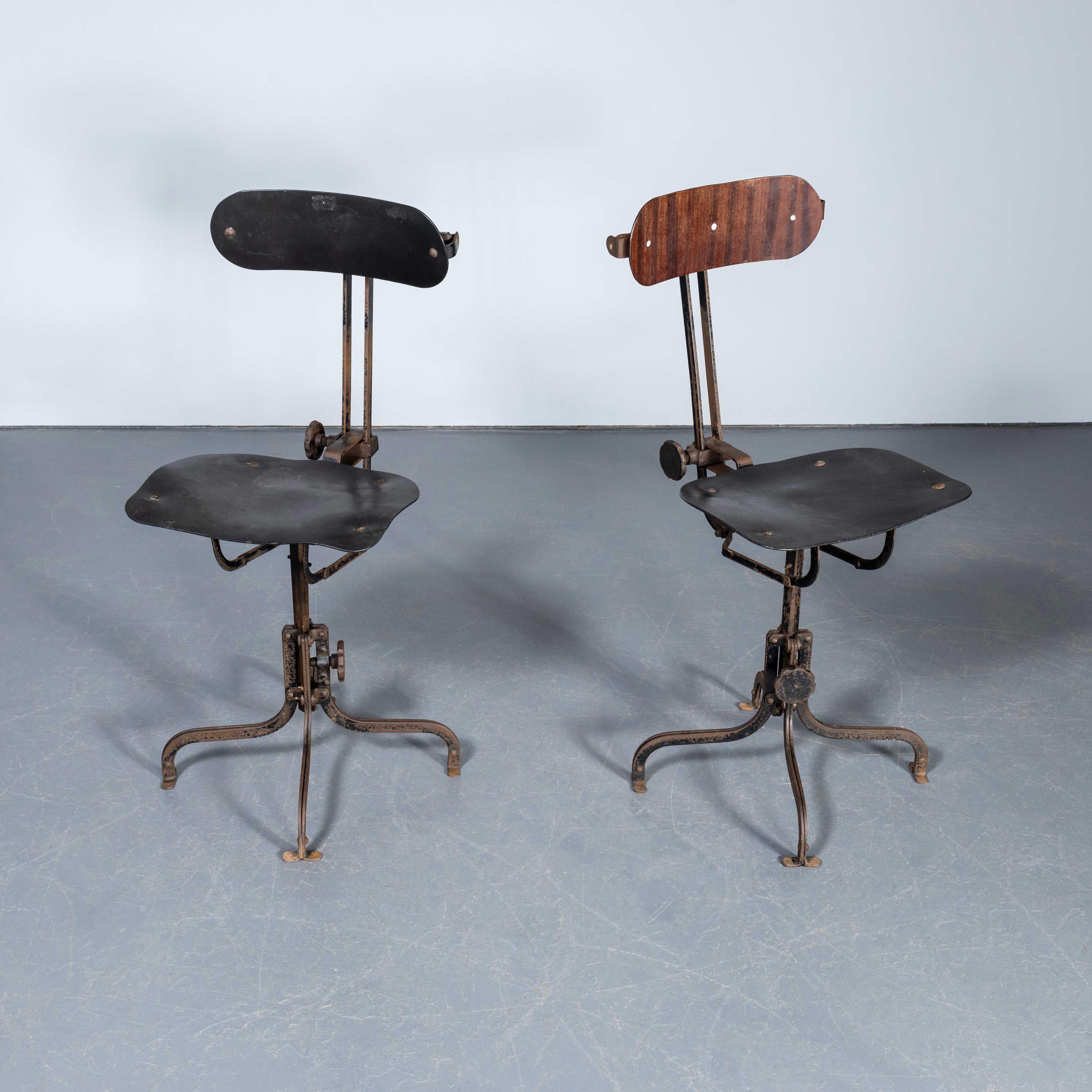 1920's English Industrial Swivelling Machinists Chairs - Pair In Good Condition For Sale In Hook, Hampshire