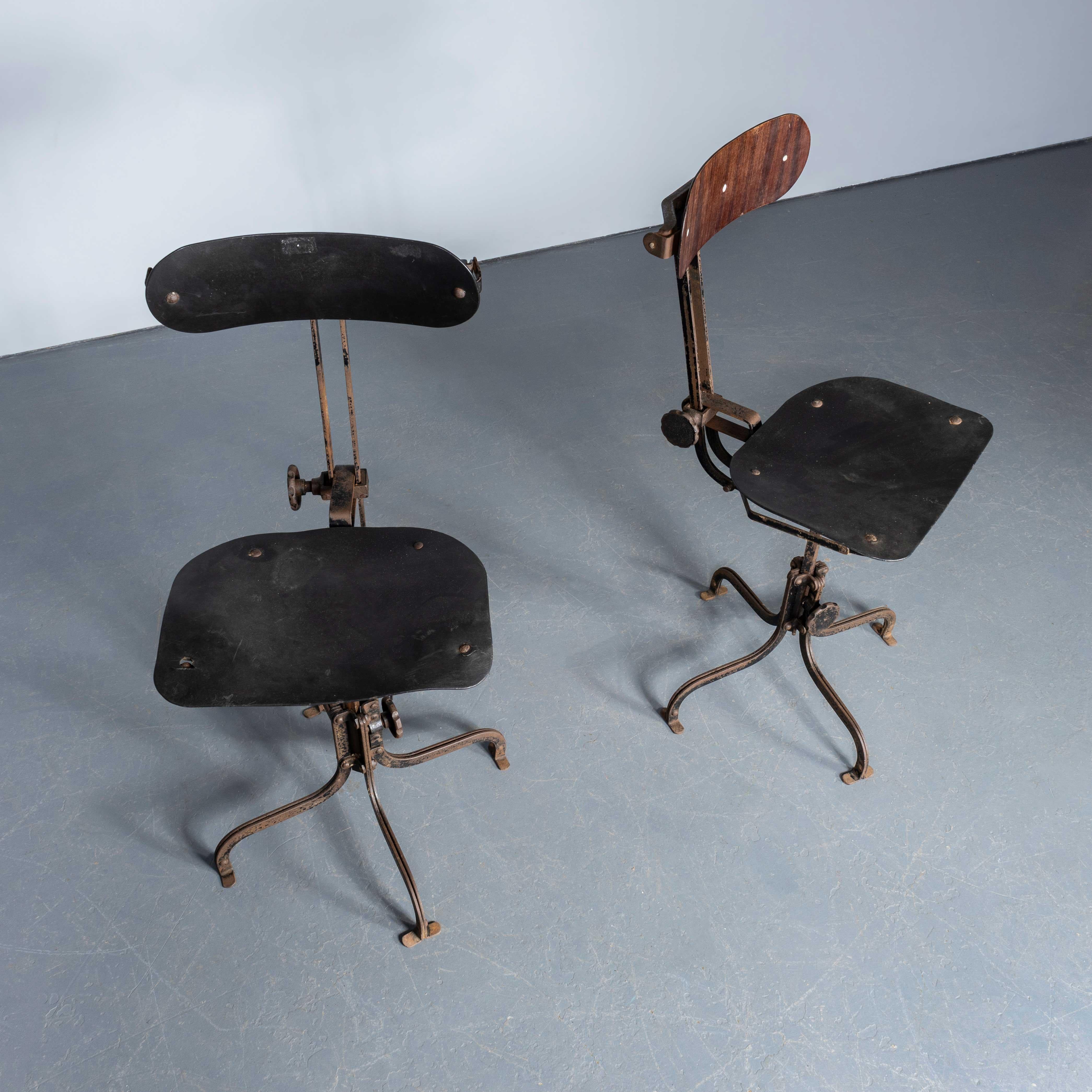 1920's English Industrial Swivelling Machinists Chairs - Pair For Sale 1