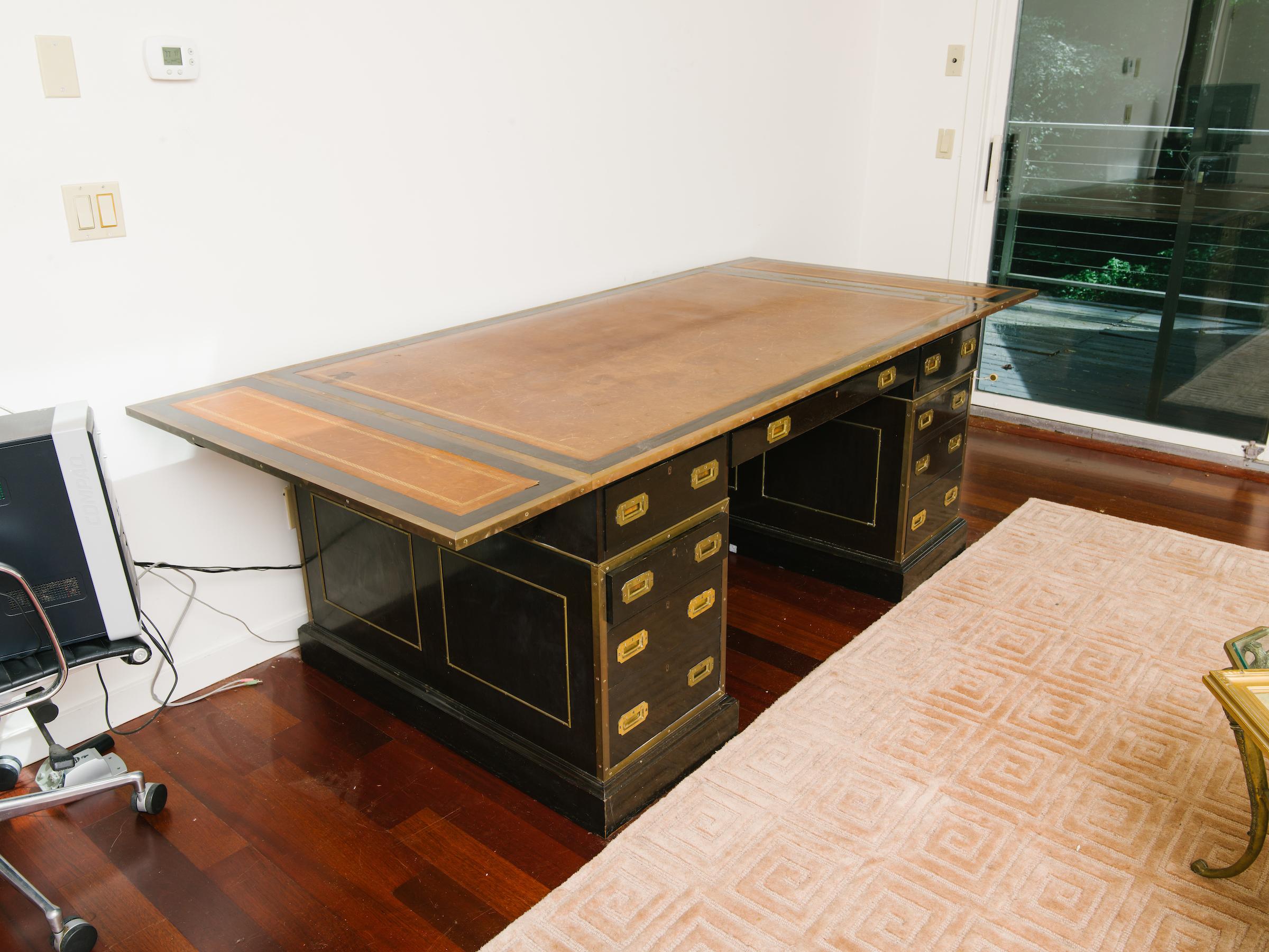 1920s English Leather Top Partners Desk Once Owned by Mariah Carrey 3