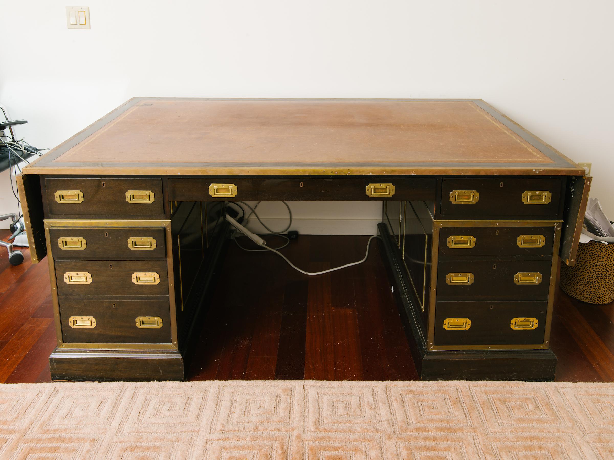 1920s English Leather Top Partners Desk Once Owned by Mariah Carrey 5