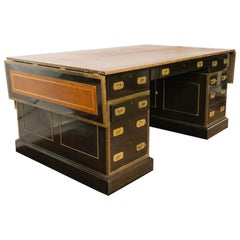 1920s English Leather Top Partners Desk Once Owned by Mariah Carrey