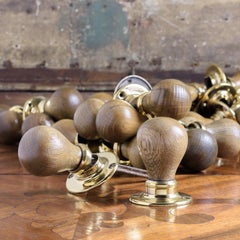 1920s English Oak and Brass Door Knobs