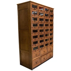 Antique 1920s English Oak Double Haberdashery Cabinet with Glass & Oak Fronted Drawers