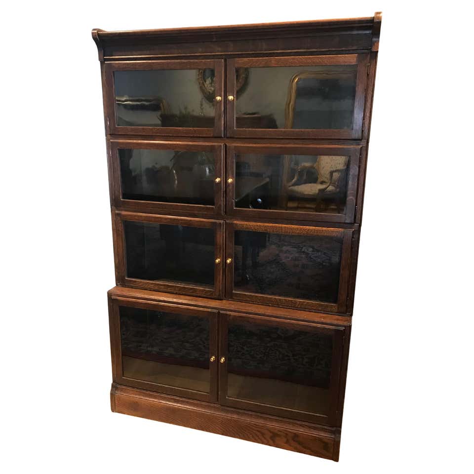 1920’s English Oak Minty Style Modular Stacking 4 Tier Glazed Bookcase ...