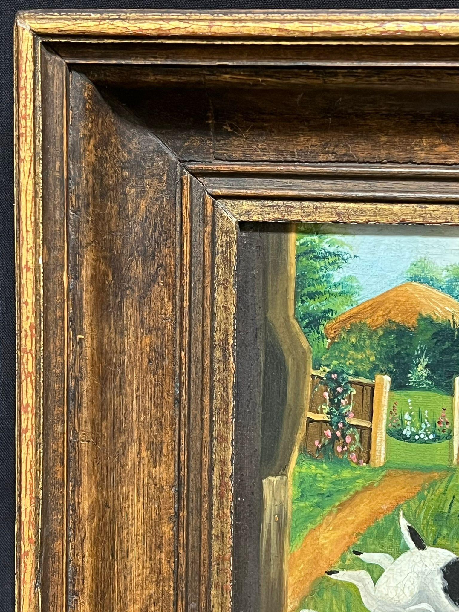 Terrier in stalla all'interno di un fienile per la cattura di ratti, dipinto a olio inglese del 1920, firmato in vendita 1