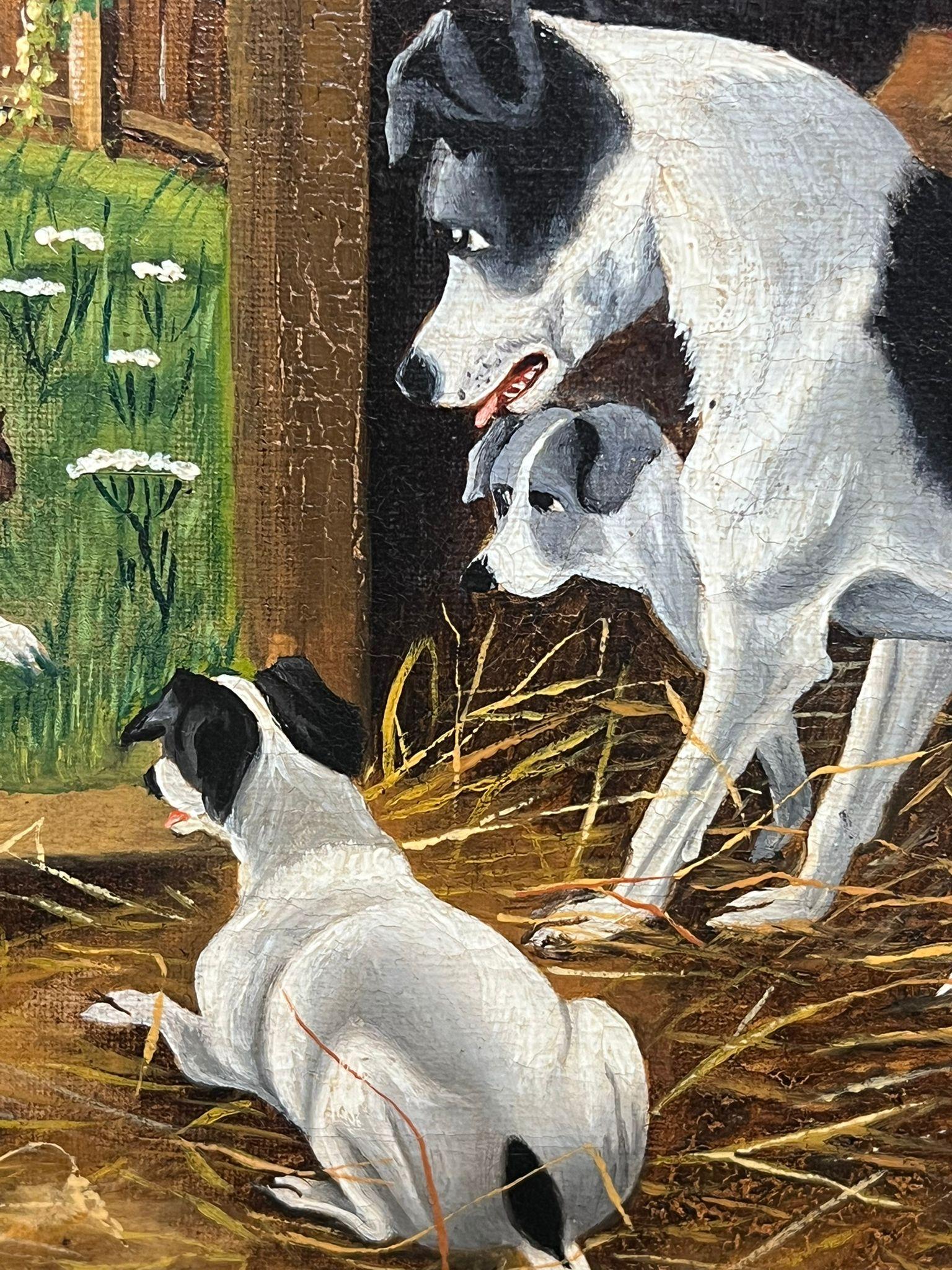 Terrier in stalla all'interno di un fienile per la cattura di ratti, dipinto a olio inglese del 1920, firmato in vendita 2