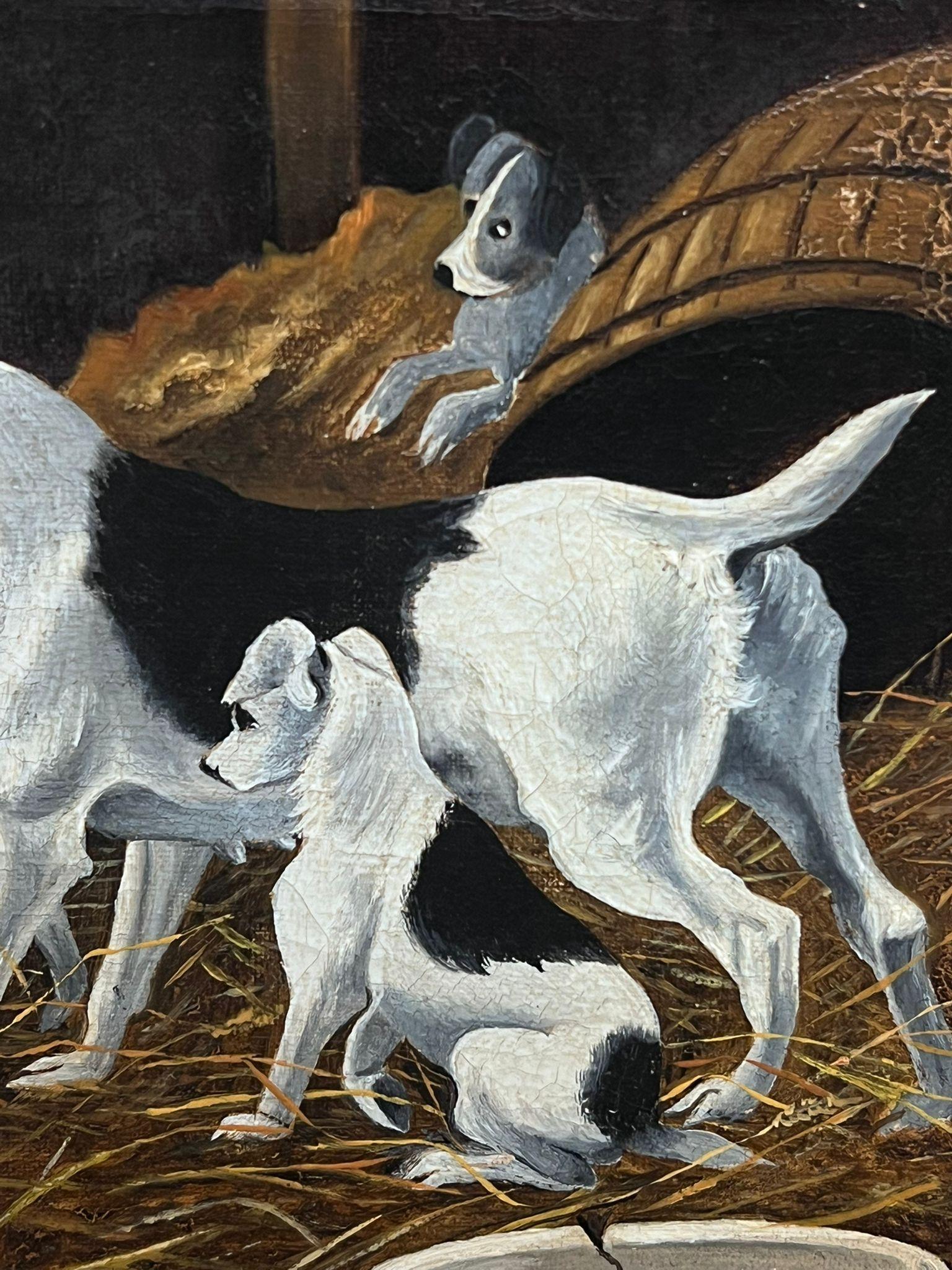 Terrier in stalla all'interno di un fienile per la cattura di ratti, dipinto a olio inglese del 1920, firmato in vendita 4