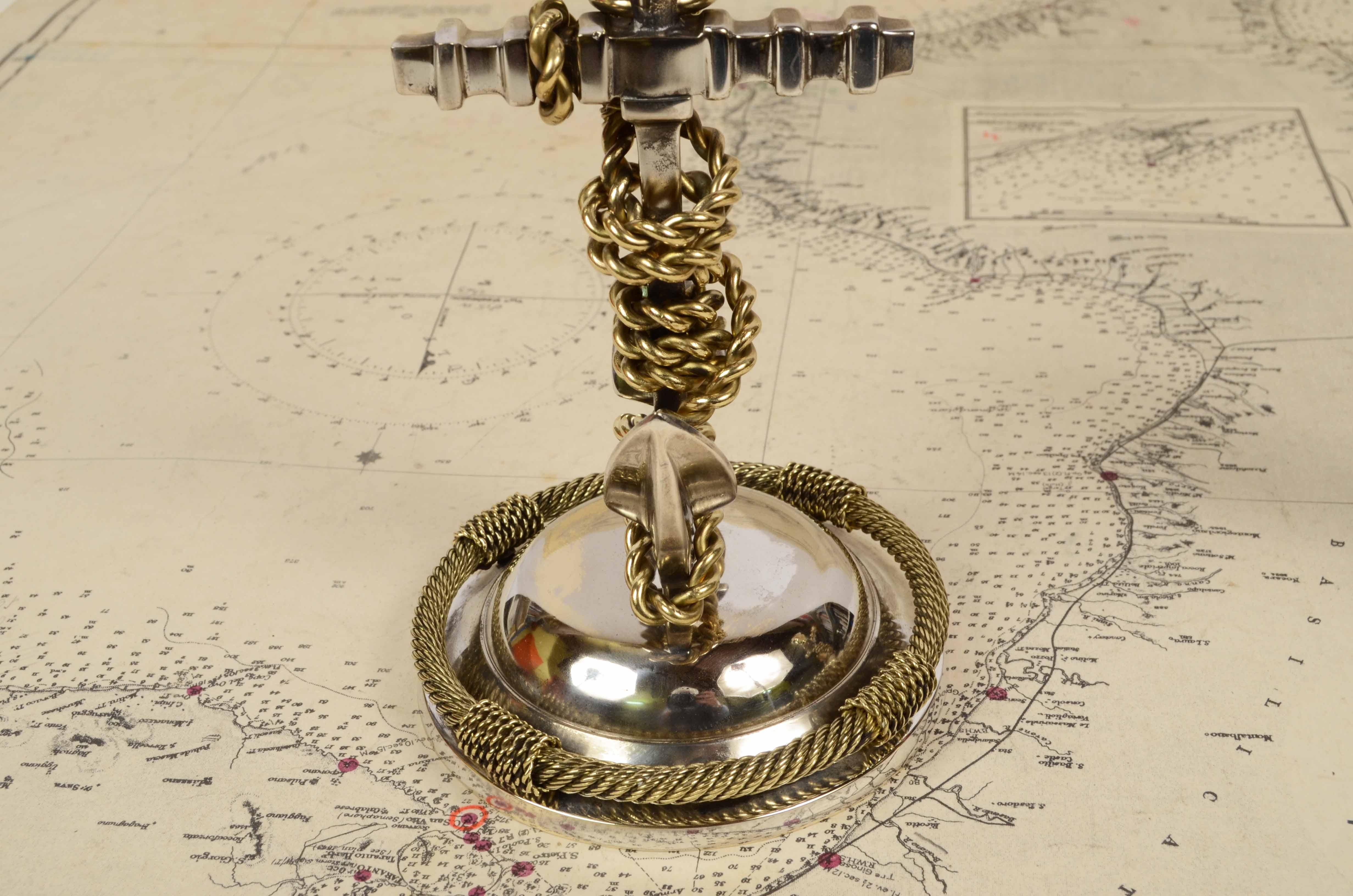 1920s English Pair of Nautical Candelsticks in Silvered Bronze 4
