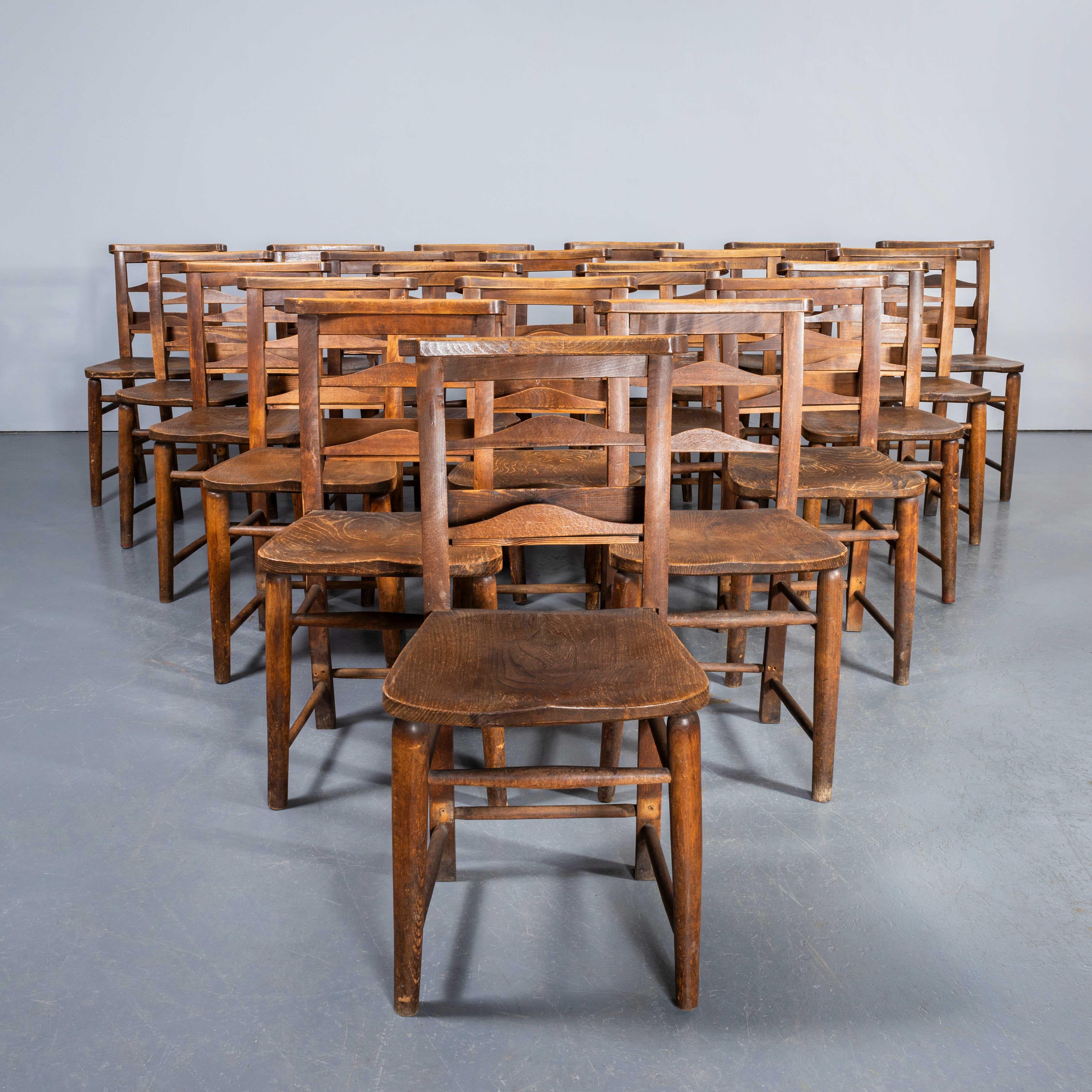 1920's English Pilgrim Chapel Dining Chairs - Very Large Quantity Available. England has a wonderfully rich heritage for making chairs. At the height of production at the turn of the last century over 4500 chairs were being produced daily in the