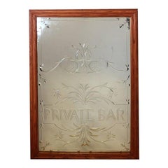 1920's English "Private Bar" Etched Glass Sign