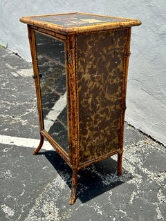 1920s Chinoiserie Painted English Rattan Glass Mini Sideboard Cabinet