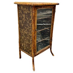 1920s Chinoiserie Painted English Rattan Glass Mini Sideboard Cabinet