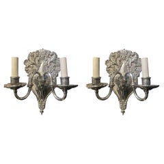 1920's English silver plated sconces with heraldry design