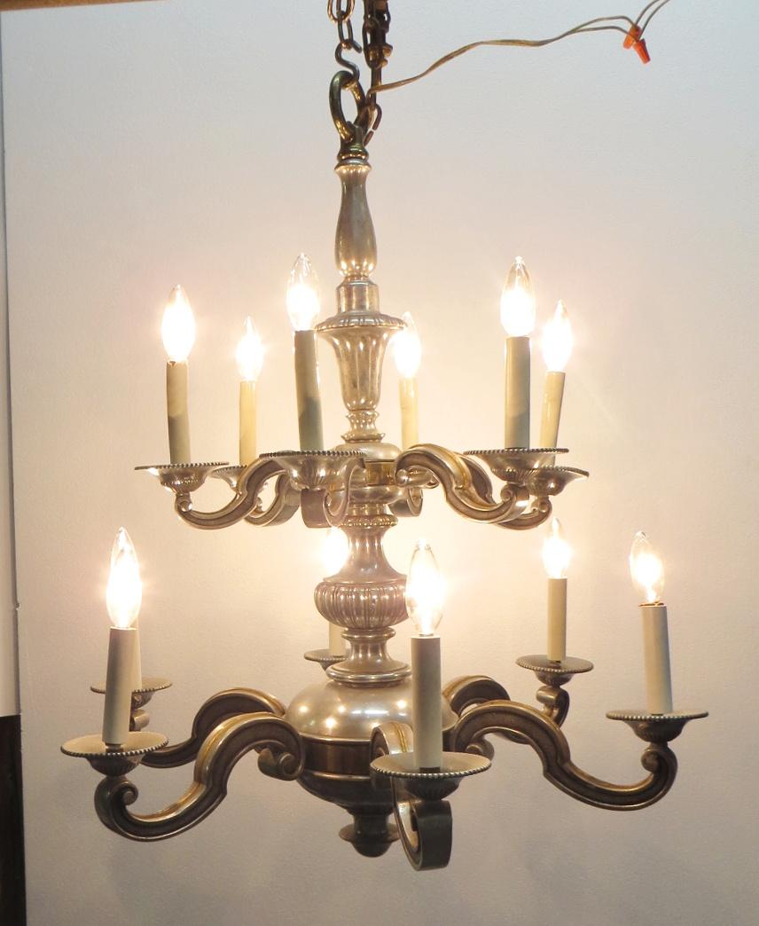 English Silvered Bronze Georgian 2Tier Chandelier  12 Arms For Sale 3
